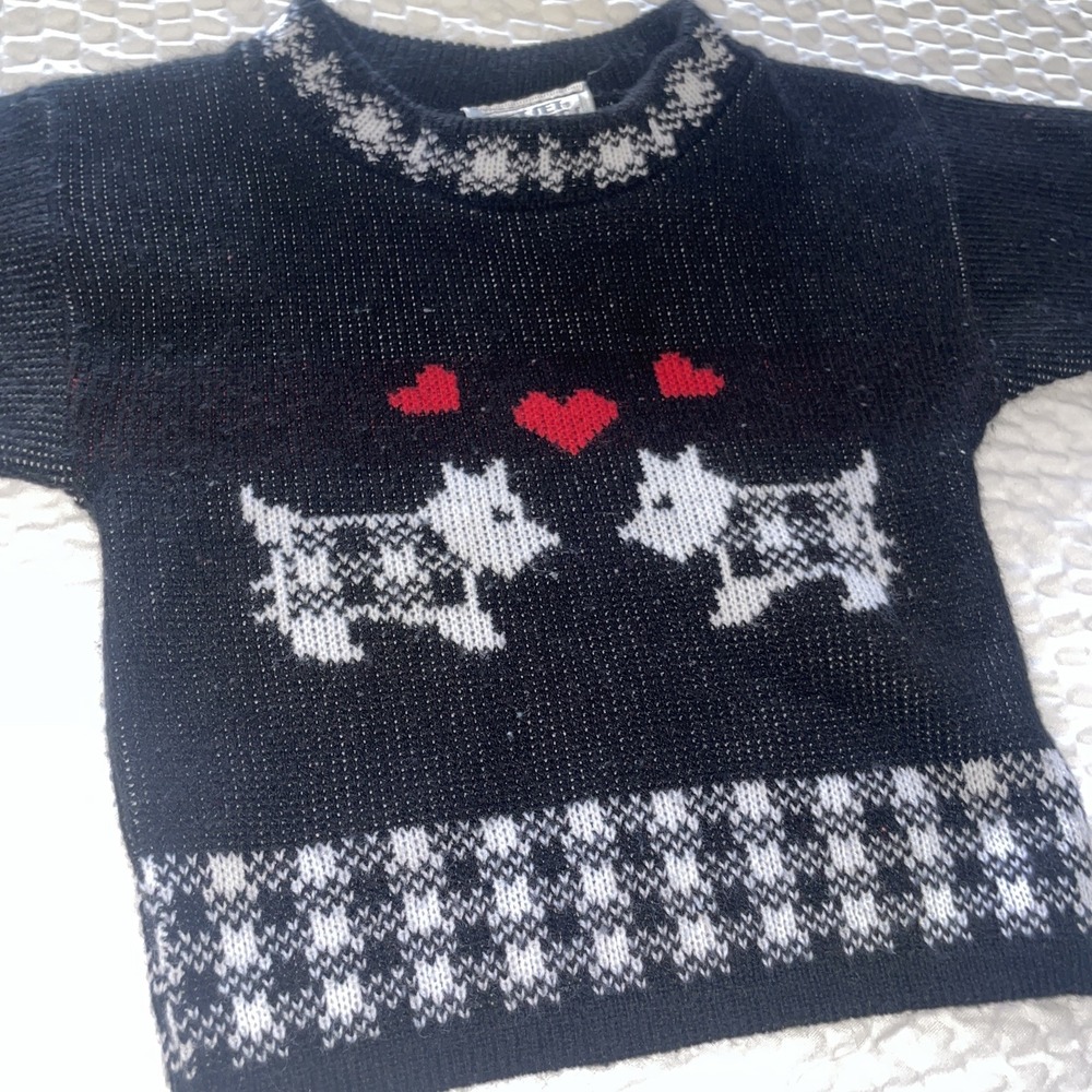 Vintage Jet Set Sweaters Girls Scottie Dog  Sweater Hearts Size 4 80's USA Made